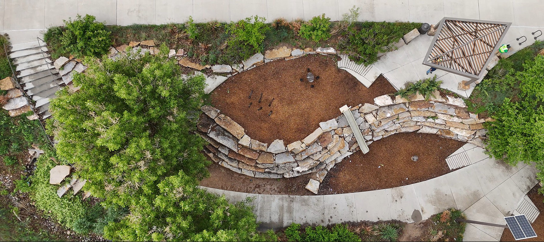 aerial view of stone terraces