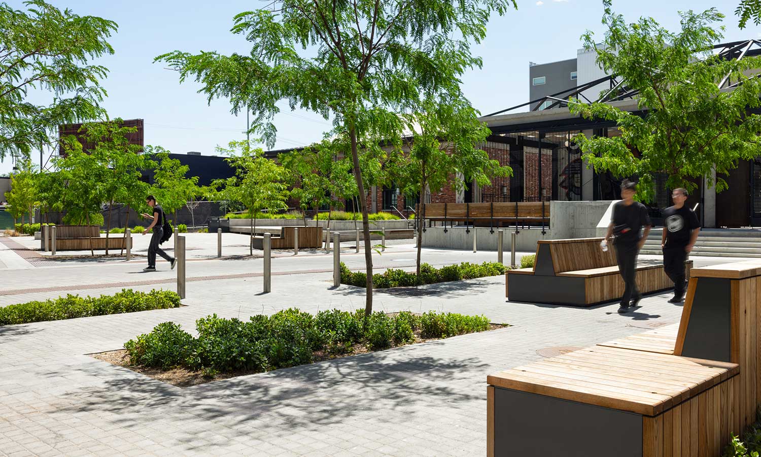 A view towards the plaza area. Surrounding construction is still happening around the plaza.